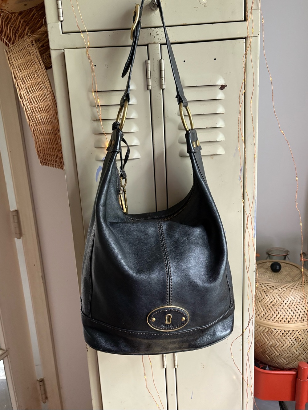 Fossil Vintage Marlow Hobo Black Leather Bag Purse